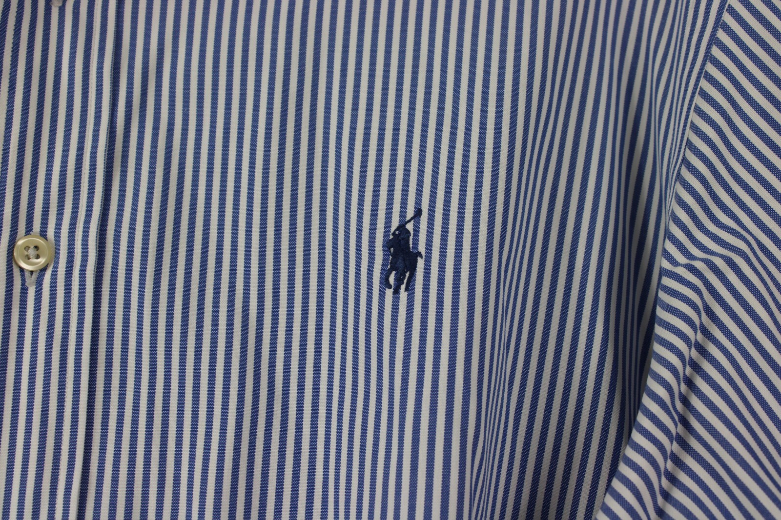 Ralph Lauren Mens Dress Shirt 17 32/33 Blue Striped Long Sleeve Button