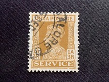 INDIA 1939 KING GEORGE VI POSTAGE ON SERVICE 1/3 ANNA OLIVE - USED KGVI 1A 3PS
