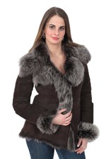 Womens Fitted Genuine Toscana Real Sheepskin Coat Brown Sueded Shearling Jacket
