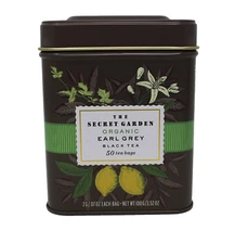 Earl Grey Organic Black Tea Secret Garden 50 Tea Bags Reusable Tin Exp 12/26 New