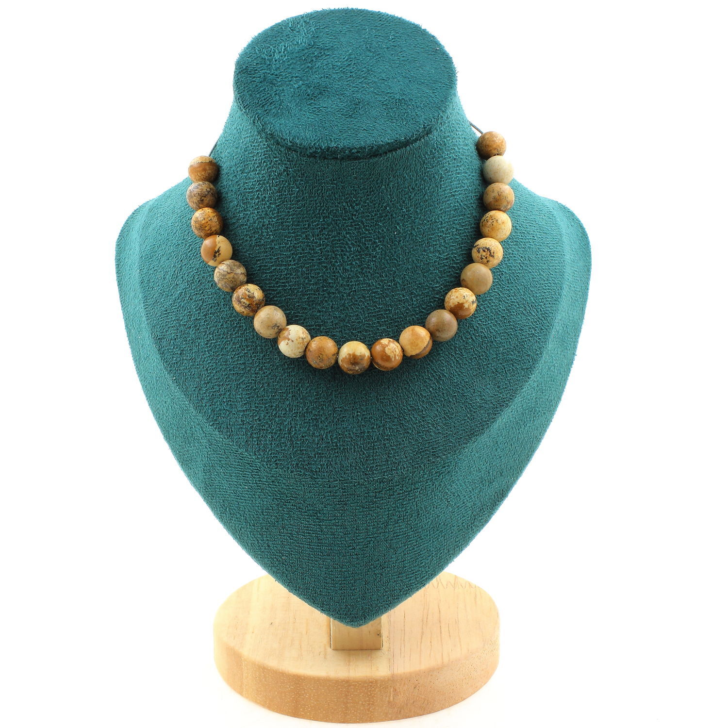 Collier Perles Jaspe Paysage 8mm et Chaîne Acier Inox pour Lithothérapie