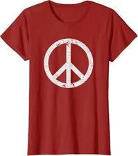 Vintage Peace Sign White Distressed For Everyone Ladies' Crewneck T-Shirt