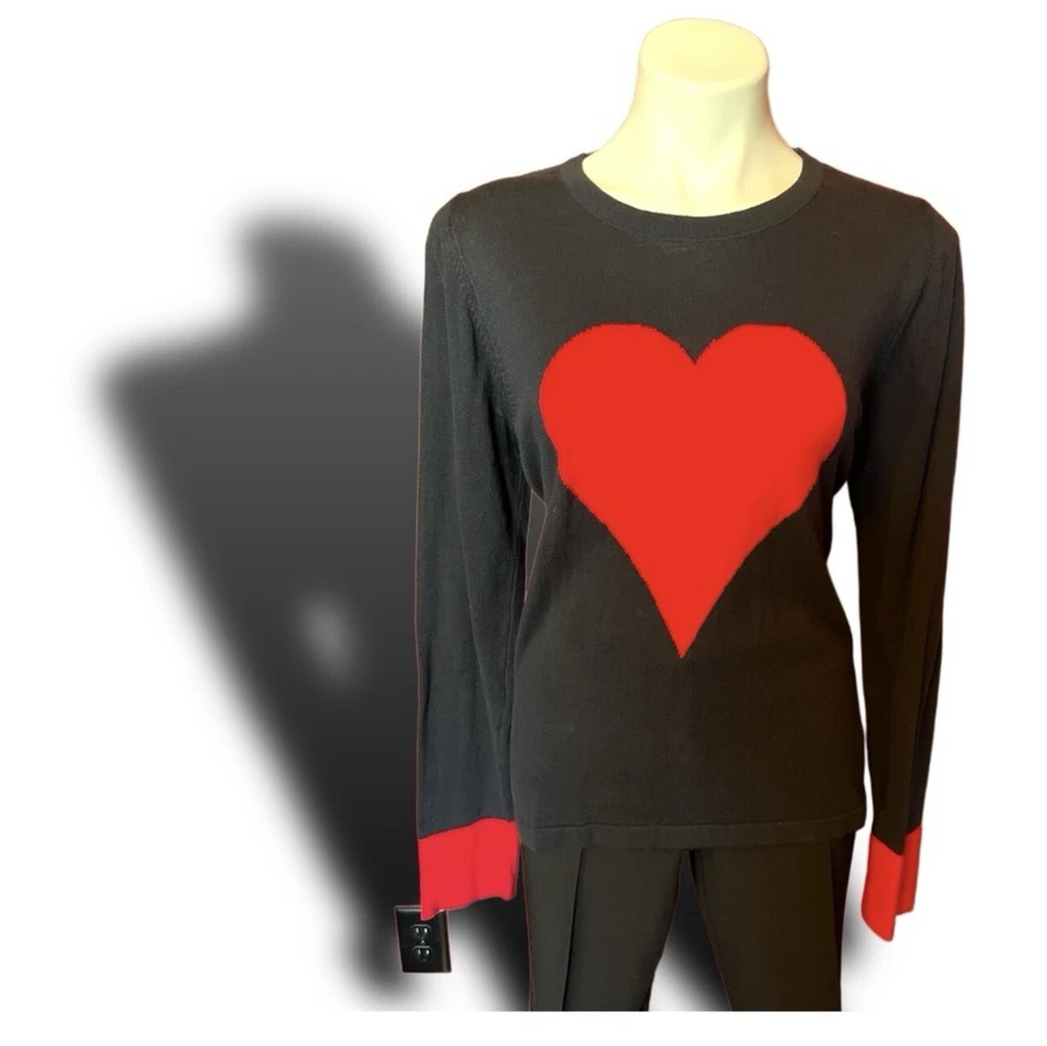 Siguiente...tejido con amor | Suéter azul marino con reflejos y puños rojos | Talla 16 Foto 2 de 4