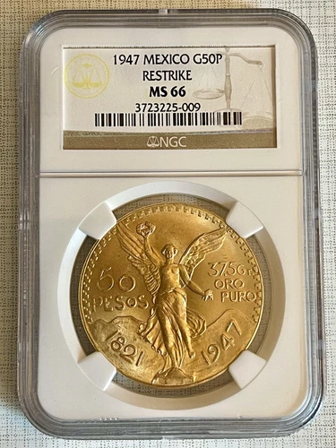 Mexico 1947 Restrike 50 Pesos Gold NGC MS66 SKU# 3895