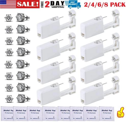 8× Ear Piercing Disposable Kit Silver Stud Earring Gun DIY Home Self Ear 2023 US - product listing photo