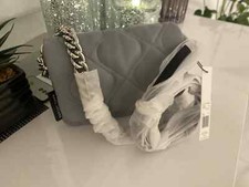 Marc Jacobs Lambskin Leather Quilted Pillow Crossbody Chain Handbag Gray NWT