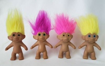 Vintage 1991 TNT 4.5'' Troll Dolls Lot x4 All Diff Color Eyes No Clothes