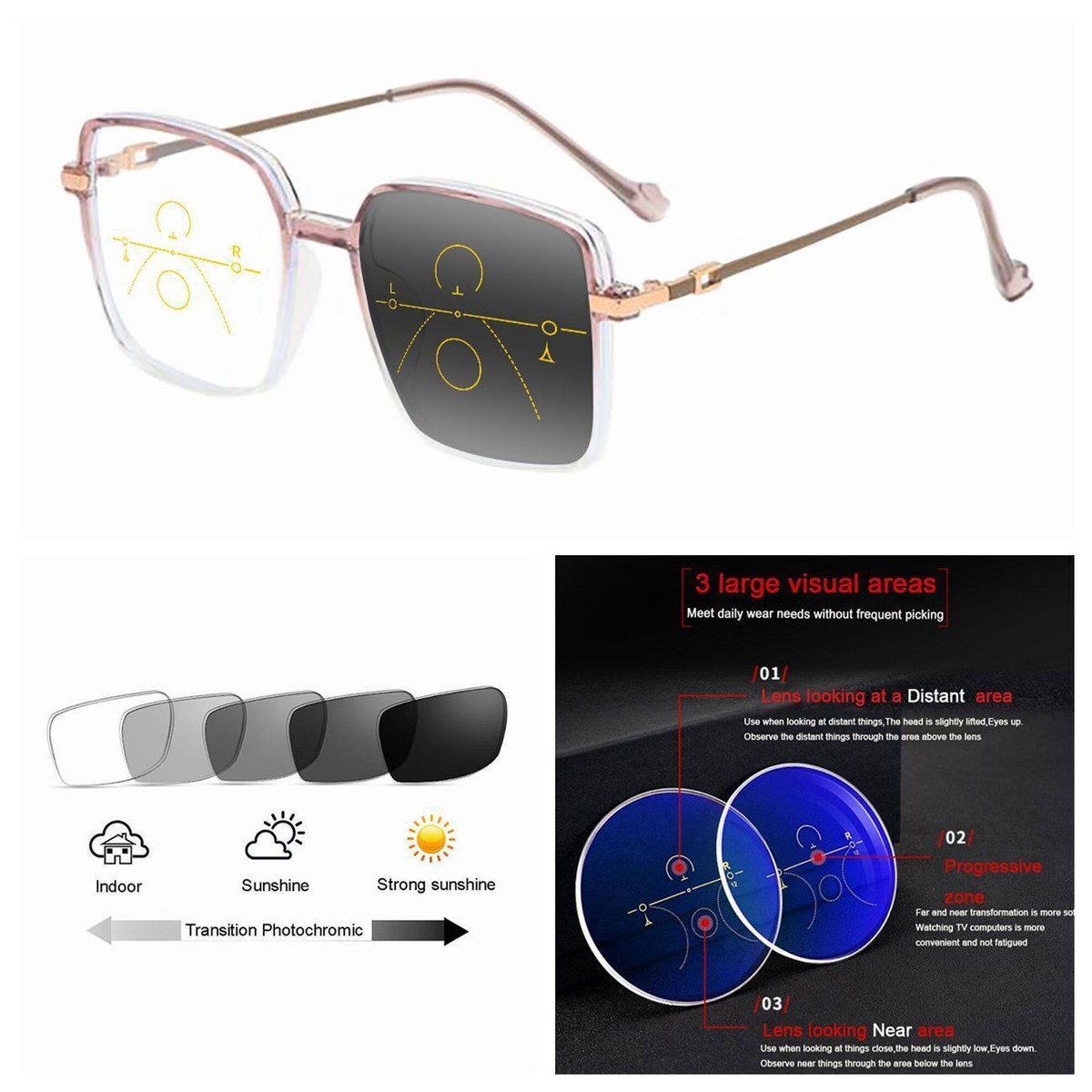 Multifocal Progressive Square UV Resistant Transition Photochromic