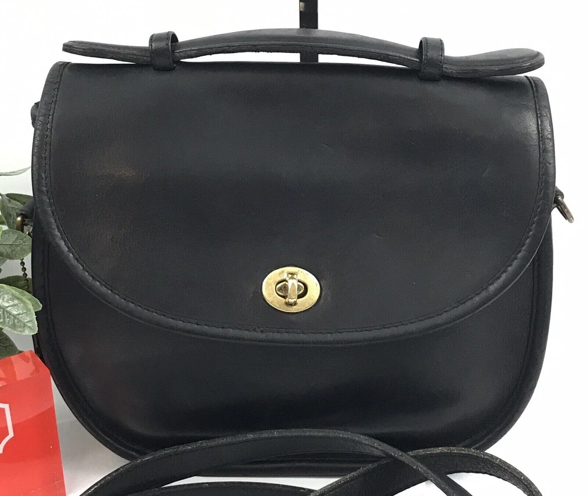 Vintage Coach Plaza Bag Black Leather Satchel Crossbody Handbag 9860