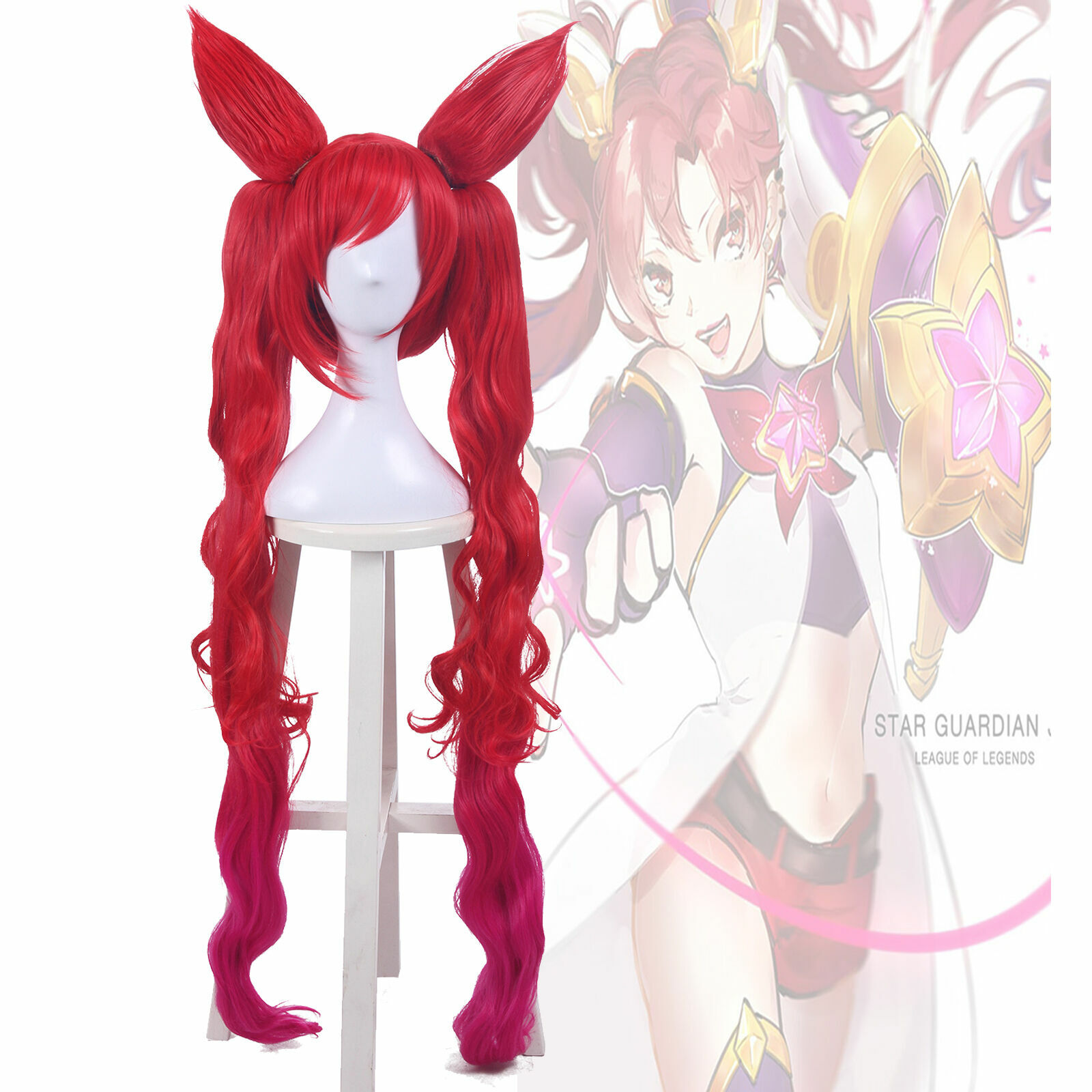 LOL Star Guardian Jinx Pieles el cañón suelto rojo peluca cospaly larga con cola de caballo