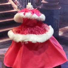 Barbie - Vintage superstar era pink satin  Fur Trim Gown w Snaps For Closure  