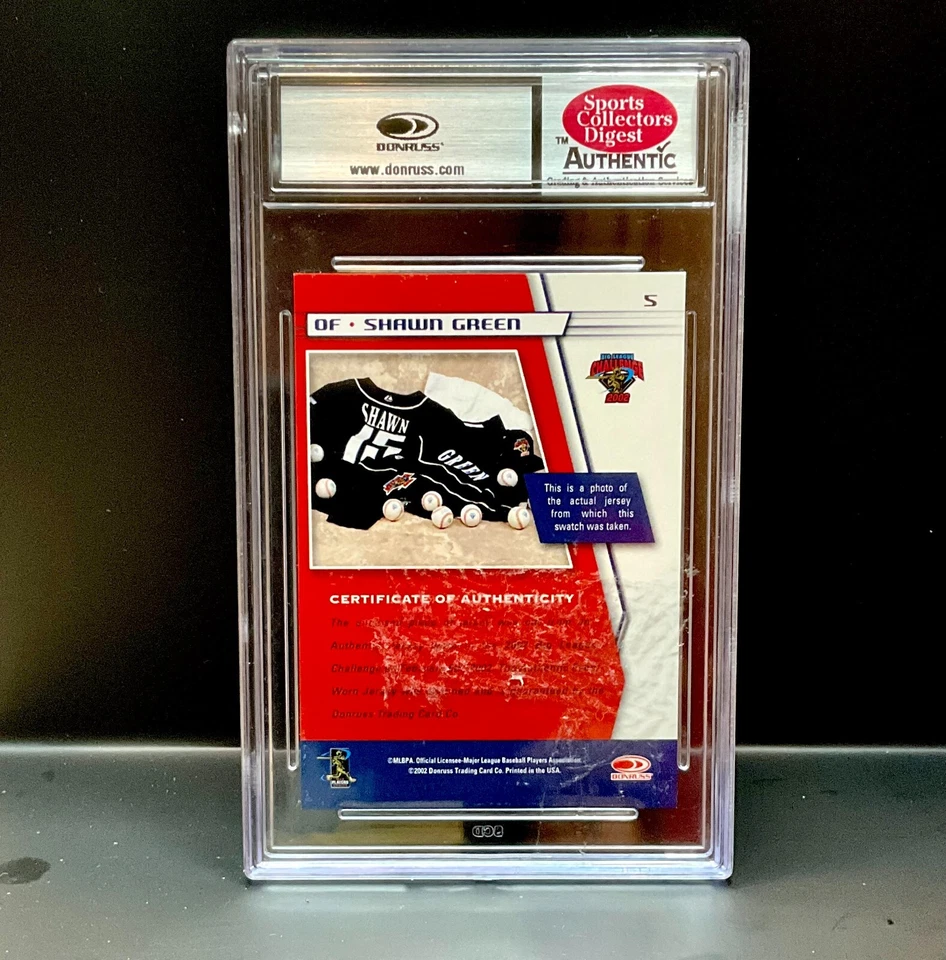 2002 Donruss Big League Challenge SHAWN GREEN Materials Untouched SCD - Image 3 of 3