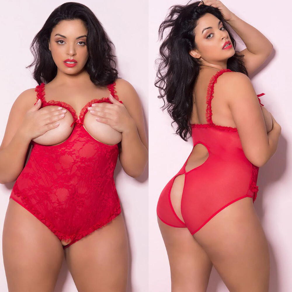 Plus Size Women Sexy Teddy Lingerie One Piece Lace Babydoll Bodysuit Nightie  US