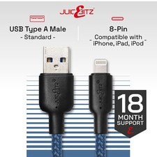 JuicEBitz® Braided USB Charger Cable for iPhone 14 13 12 11 Pro Max iPad Air 2 3