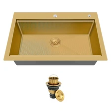 33x22 Inch Gold Drop In Honeycomb Surface Drop In Workstation Stainless Sink