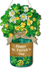 St. Patrick'S Day Door Sign Shamrock Wooden Hanging Sign Lucky Irish Wood Wreath