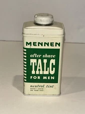 ANTIQUE 1940'S MENNEN SHAVE TALC TIN CONTAINER CONTENTS