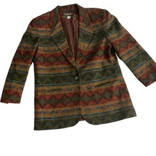 Casablanca Vintage Aztec Geometric Pattern Blazer Jacket Size 12 Wool Blend