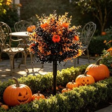 Halloween Artificial Topiary Tree Outdoor Porch Garden Decoration with Pumpkin