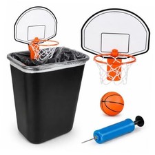 Mini Basketball Hoop Trash Can Set, Includes Clip-On Hoop with Backboard,