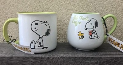 Lot of 2 Peanuts Snoopy 21oz Mugs Light Green & White NEW 2023 Gibson Everyday
