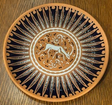 Handmade in RHODES GREECE Bonis Pottery Clay Plate w Raised Paint Blue 8.5”