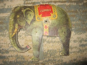 Antique Vtg Gibbs JUMBO CIRCUS ELEPHANT Poseable Toy Lithod Paper Wood ©1911 8x8