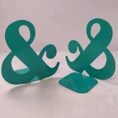 Ampersand Metal Bookends Green & Symbol Excellent Condition 6x6.5''