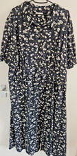 Monsoon XXL cotton ladies long black dress floral print short sleeves collar