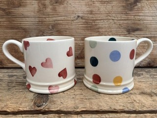 Emma Bridgewater Polka Dot Spotty & Hearts Small 1/4 Pint Mugs x 2