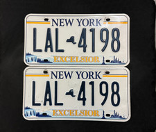 New York License Plate Pair LAL4198  NIAGARA FALLS, MAP, LADY LIBERTY, EXCELSIOR