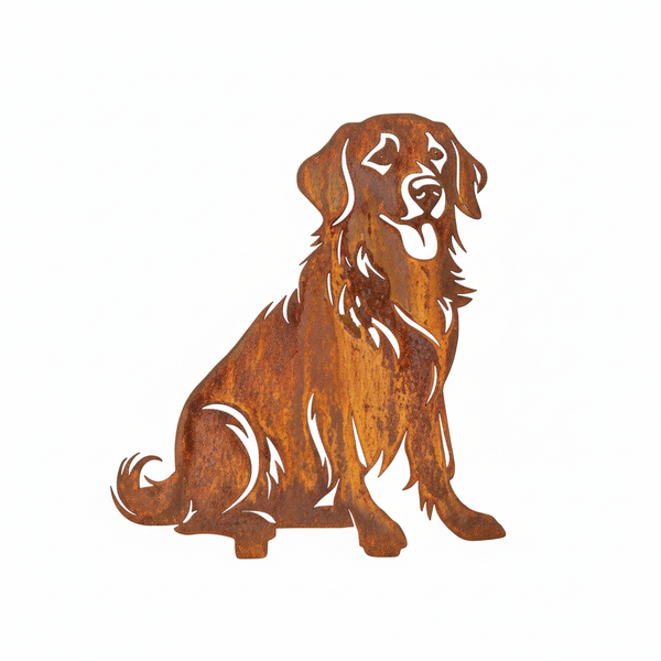 Edelrost Gartenstecker Golden Retriever Hund Deko Metall Rost Wetterfest 44X40Cm-image