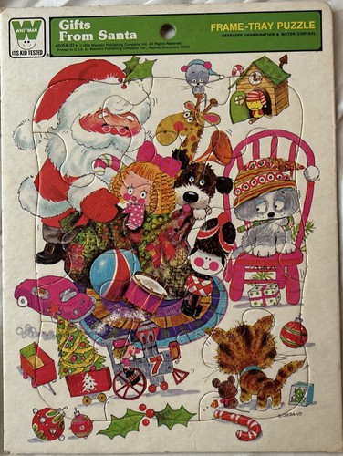 Vintage 1974 Whitman Christmas Frame Tray Puzzle Gifts From Santa Claus Giordano
