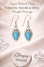 Richard Begay Sterling Silver Opal Dangle Earrings Signed  1.5