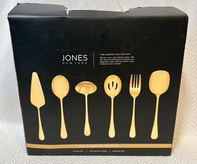 NOB Jones New York Aurora Gold 6 Pc Serveware Set Stainless Steel Mirror Finish