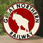 Vintage Great Northern Railway Round Tin Metal Sign Perfect 8x8
