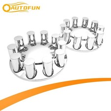 33mm Chrome Truck Front Axle Wheel Cover Hub Cap Thread-on W Lug Nuts Set Of 2