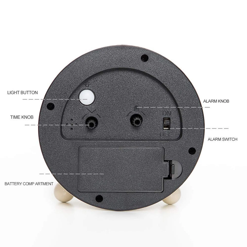 Super Silent Metal Alarm Clock,Beep Wake Round Alarm Clock with Night Light,Bat - Image 2 of 4