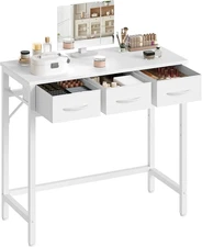 Makeup Vanity Desk with Mirror and Lights, Vanity Table with 3 Fabric Drawers St