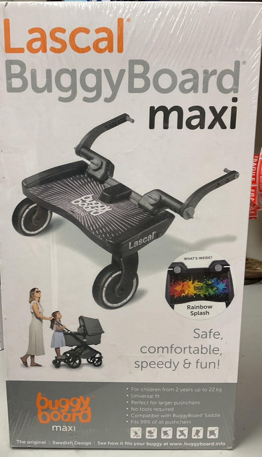 Lascal Buggy Board Maxi Rainbow Splash Universal Ride-On Stroller Board 22kg