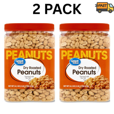 Great Value Dry Roasted Sea Salt Peanuts 34.5 Oz Pack of 2