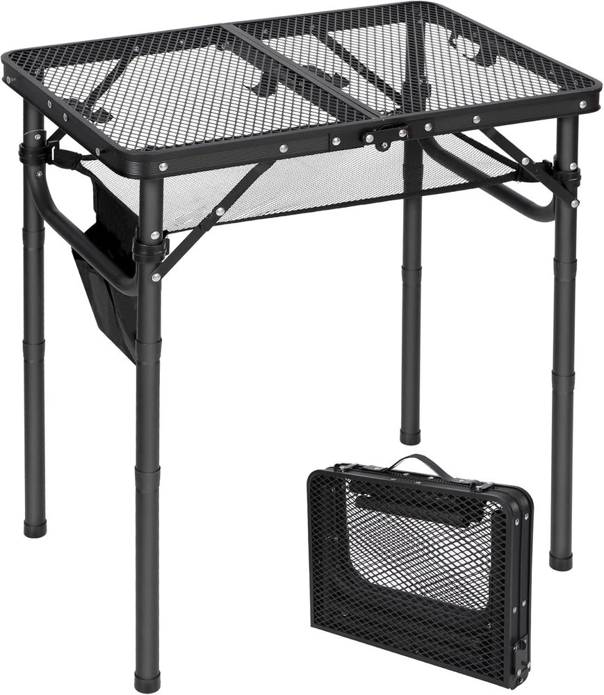 Small Folding Grill Table for Outside, 3 Heights Adjustable Lightweight Portable