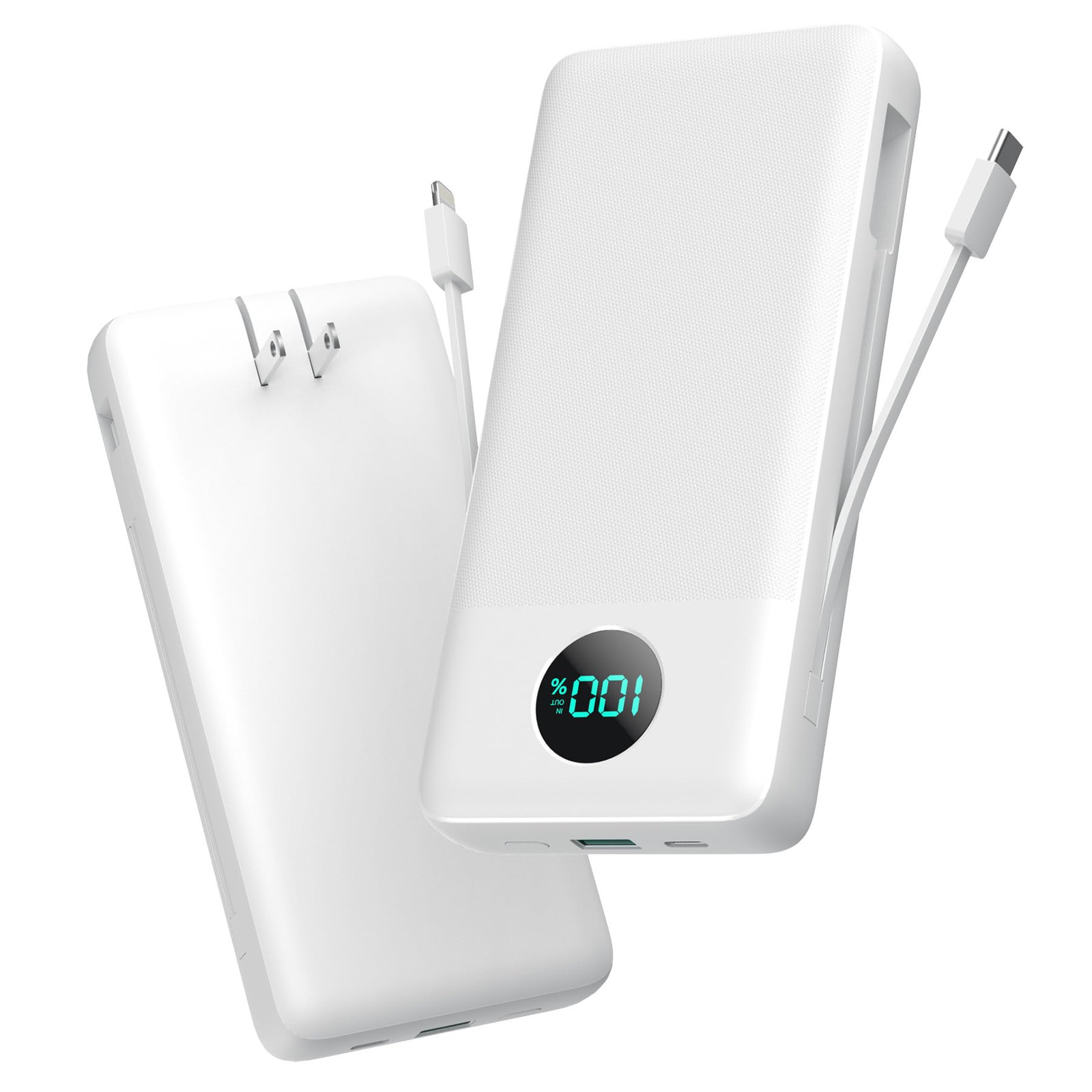 Portable Charger 33800mAh USB C Power Bank with Built-in Cables & AC Wall Plu...-image