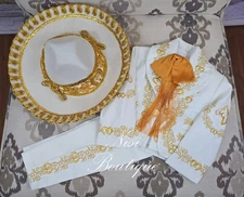 Free Shipping!! Beautiful 6 Pieces Boy Charro Suit, Ivory Charro Suit