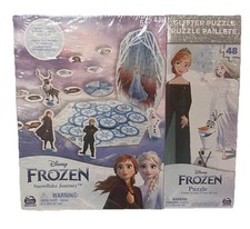 Two Disney Frozen II Game and 48-Piece Glitter Puzzles for Kids Ages 5 NEW READ