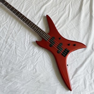 Metallic Stealth Solid Electric Bass Guitar Red Pointed 4-String Metal Rock Bass
