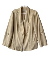 Chico's 2 Open Front Beige Gold Metal Ring Accent Soft Blazer US L Business Chic