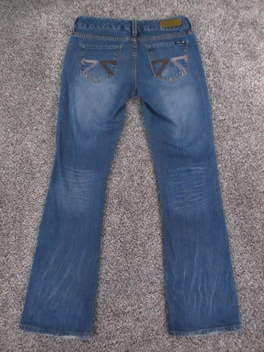 Seven7 Jeans Womens 28 Blue Stretch Denim Embroidered Pockets Low