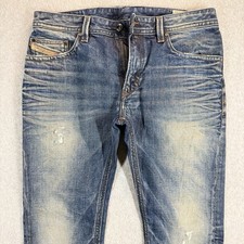 Diesel Thavar Jeans Men 34x30 Blue Slim Skinny Whiskered Distressed Punk 0843S