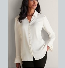 Soft Surroundings Sonnet Blouse M Cream Long Sleeve Classic Romantic Business
